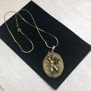 Vintage cherub angel 3d locket pendant chain necklace antique look Victorian rev
